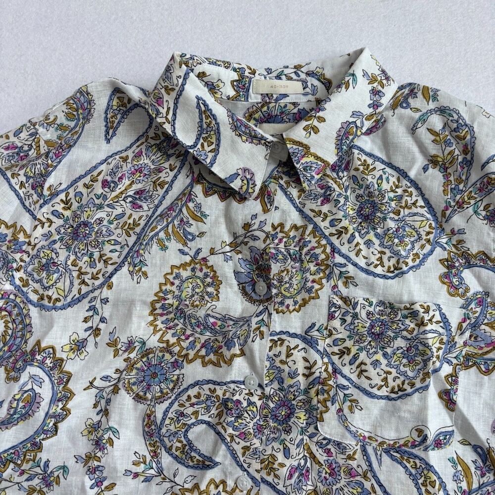 Chico's Linen Paisley Button Down Shirt Women's 2 Large 3/4 Sleeve No Iron - Picture 3 of 9